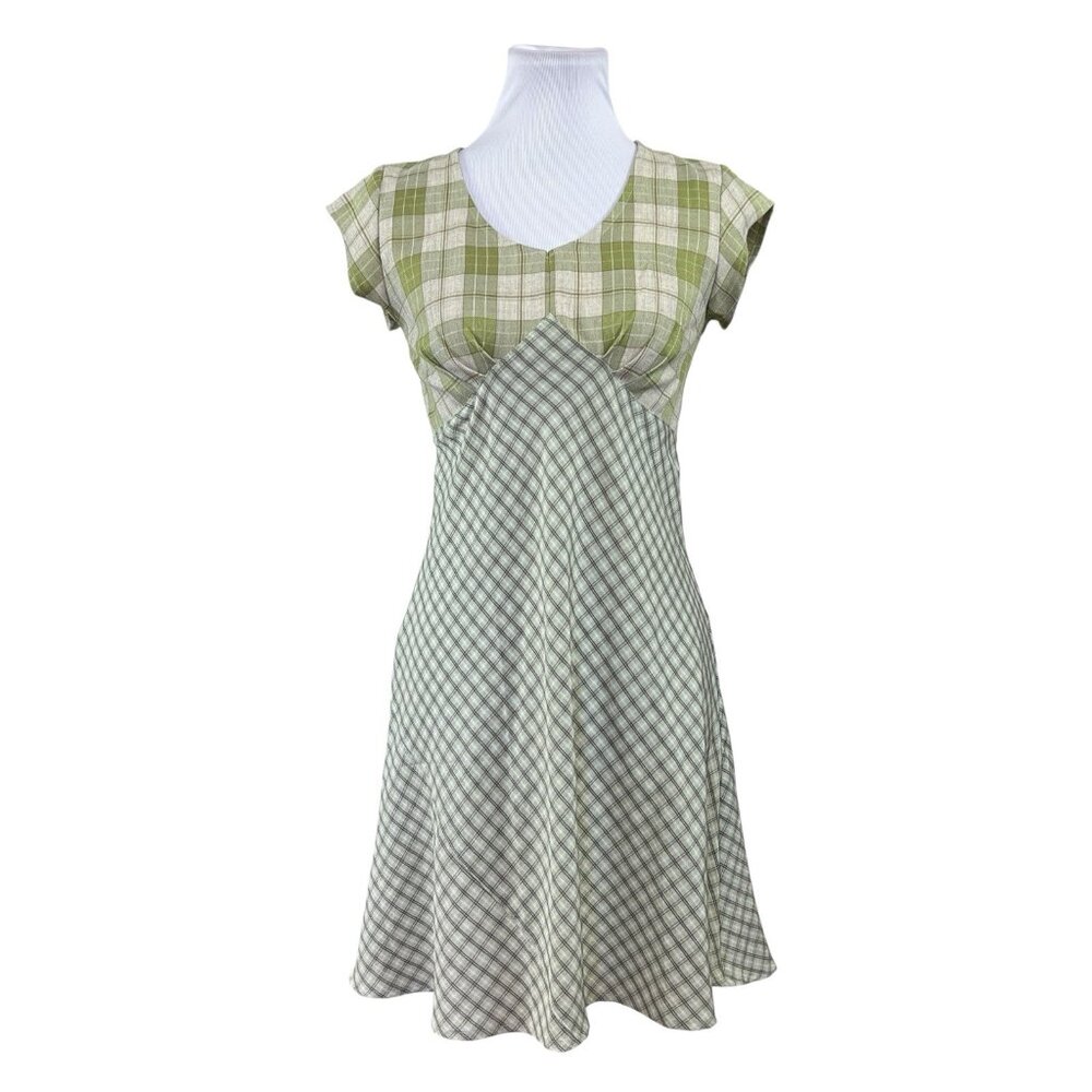 UNIF Green and White Plaid Dress